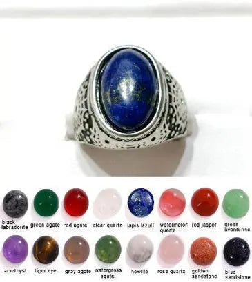 Handmade Natural Stone Gemstone Rings with Copper & Silver, Stone Size 12*16mm, No. 33 ABC Rugs Kilims